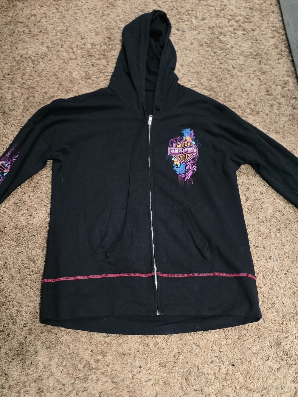 Harley-Davidson Black Zip-Up Hoodie with Multicolor Logo